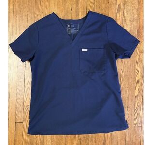 FIGS Technical Collection Catarina Navy Blue V-Neck Scrub Top Womens Pocket
